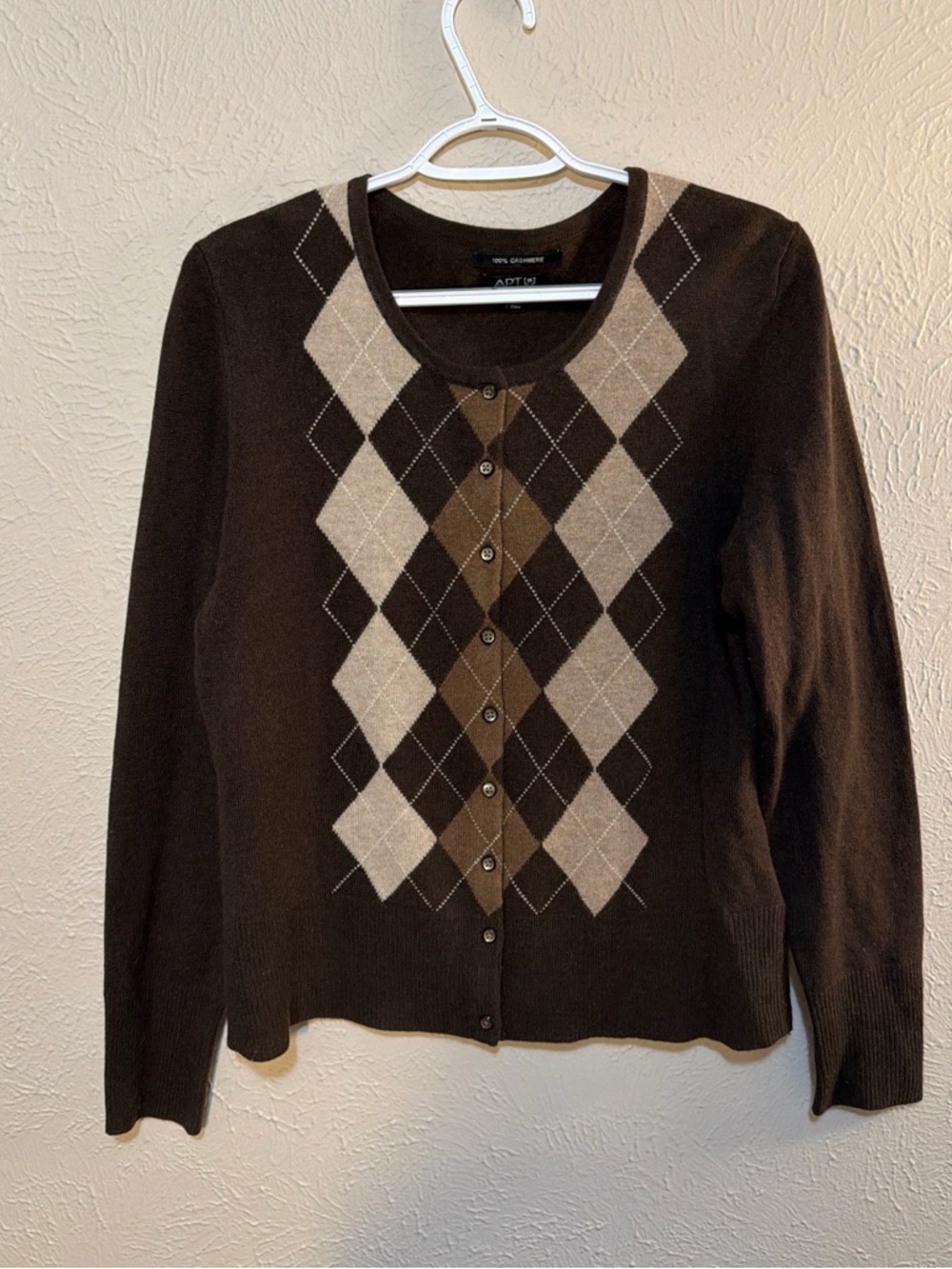 Apt. 9 Brown and Beige Argyle Button-Front Cardigan